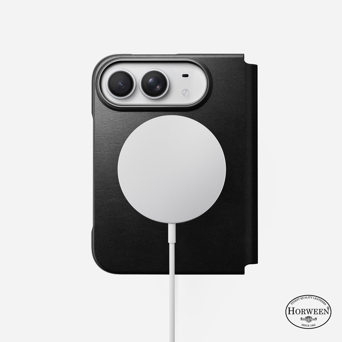 Traditional Leather Folio Horween for iPhone Fold Black C_LOGO_PHONE